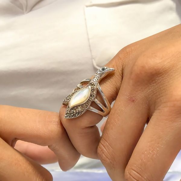 

аутентичная перл камень пеликан серебряное кольцо, Golden;silver