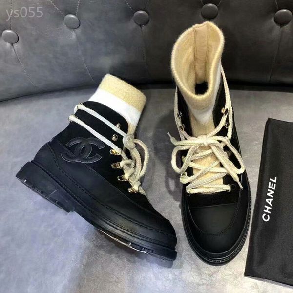 

fall / winter 19 new short boots women's fashion wool knitted wool low heel ankle boots lace up boots, Black