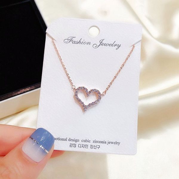 

high-end micro paved cubic zircon heart necklace rose gold color clavicle chain women gift jewelry, Silver