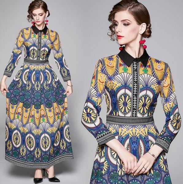 

autumn and europe fashion wild print waist dress, Black;gray