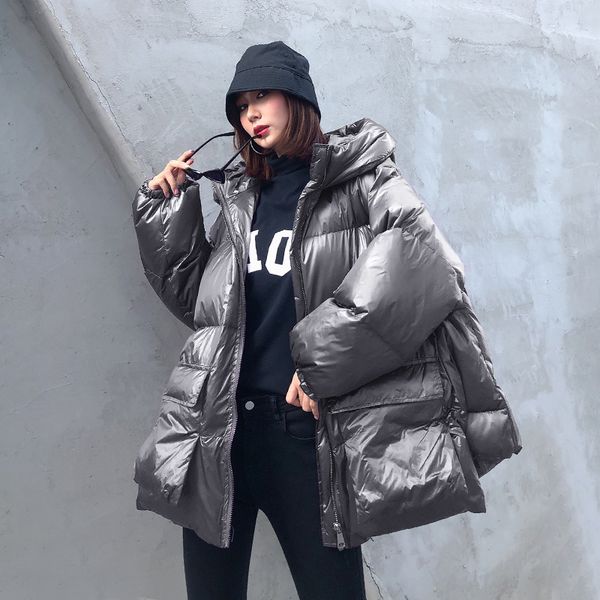 

winter thick women jacket cotton-padded warm girls loose fit hooded parka female winter jacket pockets coat short style for girl, Black
