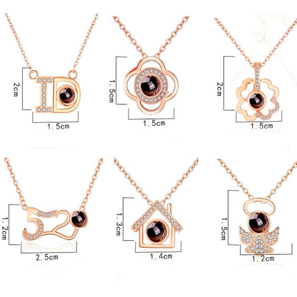 

100 languages i love you necklaces projection pendant necklace love memory wedding jewelry for women valentine's day gifts 12 styles 2, Silver