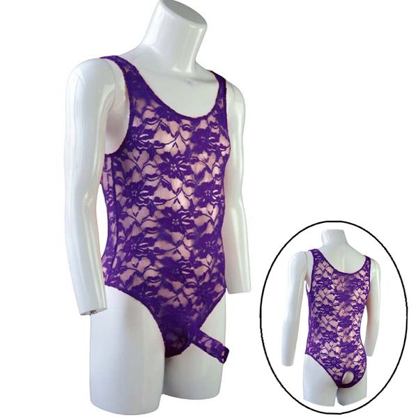 

jumpsuit costume bodysuit men jockstrap men lingerie open sleeve bikini floral lace see-through mankini bodysuit underwear, Black;brown