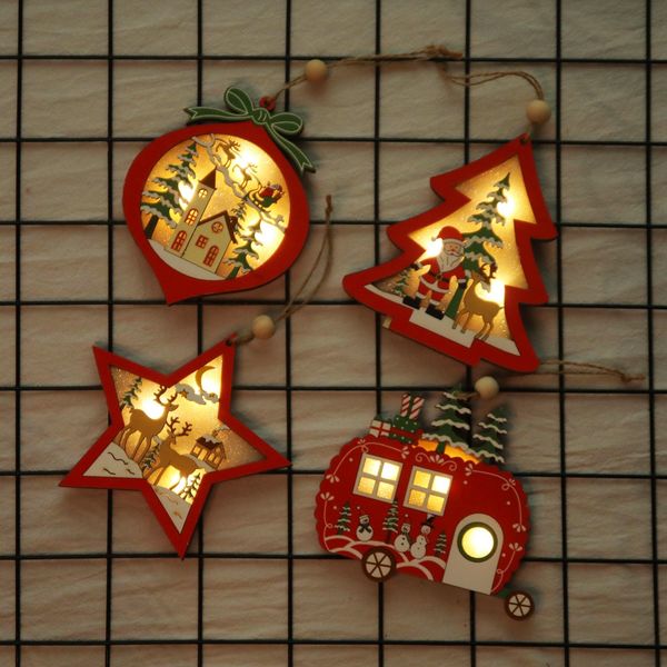 

led light christmas tree star car wooden pendants ornaments xmas diy creative wood car ornaments crafts kids gift