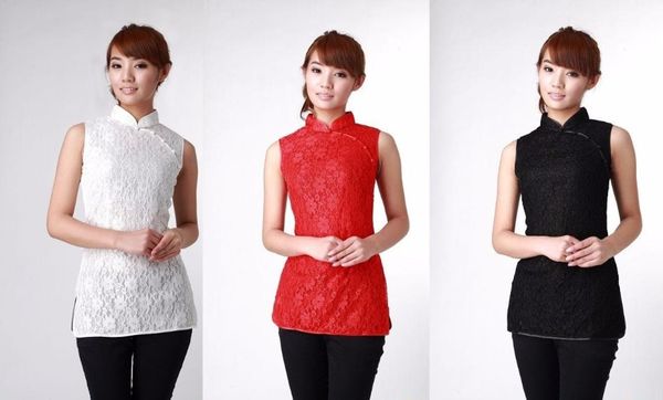 

shanghai story traditional chinese women's silk/satin shirop embroidery shirt lace cheongsam 3 color, Red