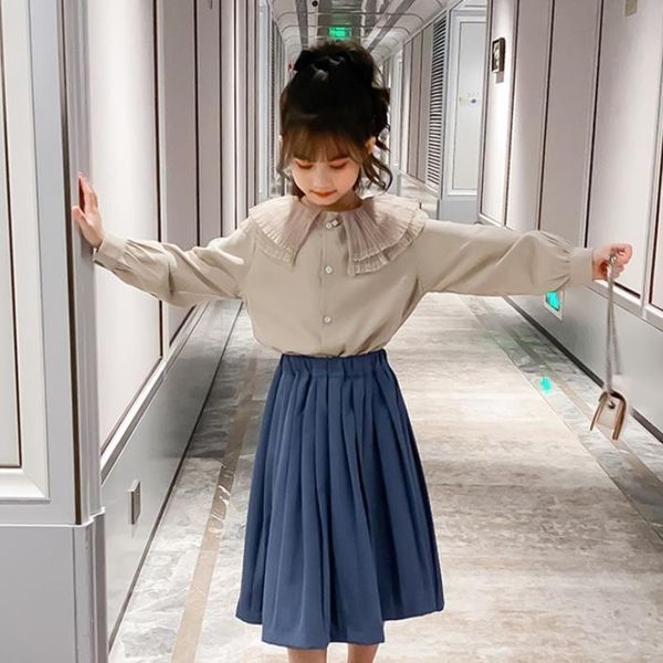 

2020 girls clothing sets skirt +blouse autumn fall children costume, White