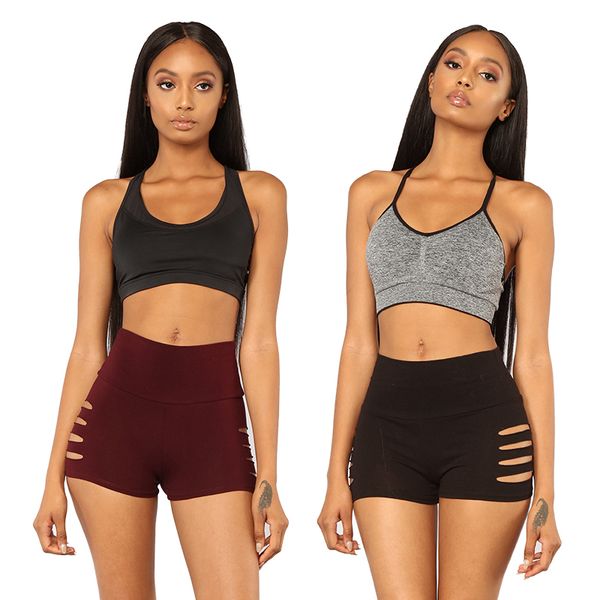 

summer new side hole sports shorts comfortable high waist stretch three pants oga high rise shorts, White;black