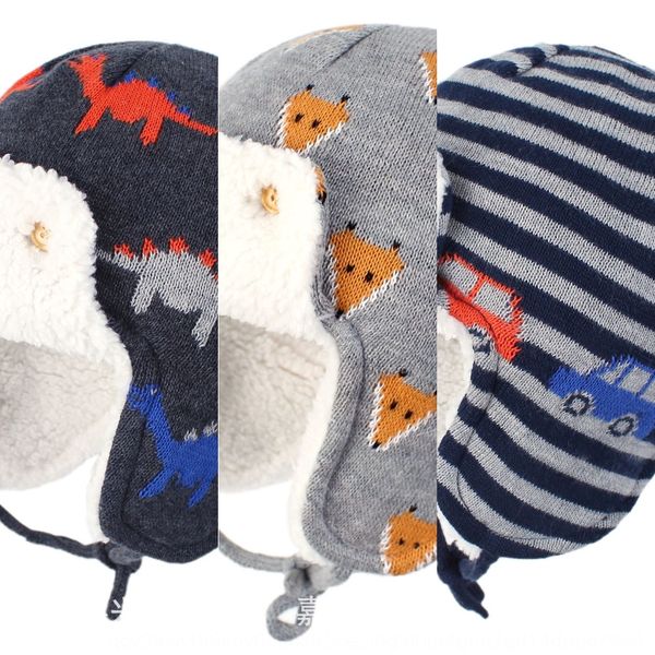 

bin20 children's winter hat baby cotton ear cap warm ski warm jacquard jacquard cap, Yellow