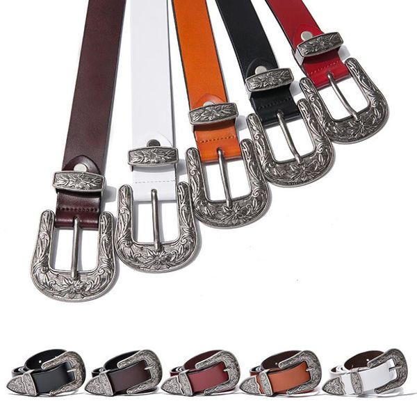 

hup zpxhyh women leather western cowgirl waist belt metal buckle waistband new belts for women luxury designer brand belts, Black;brown