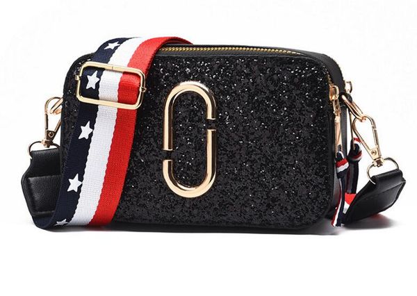 

fashion new ladies sequin square bag pu leather women's designer luxury handbag black shoulder messenger bag