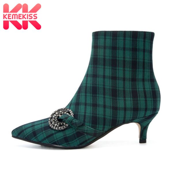 

kemekiss pointed toe women ankle boots real leather thin heels shoes women crystal female party footwear size 33-40, Black