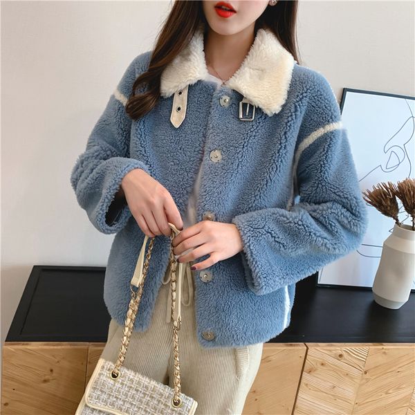 

plus size woolen women jacket autumn winter fluffy fake fur coat overcoat female solid outwear full sleeve, Black