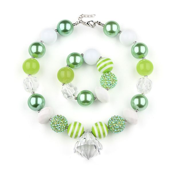 

vcmart dal16740 children girl's color beads necklace and bracelet kit acrylic crystal pendant green jewelry set, Silver