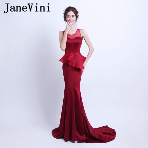 

janevini burgundy evening dresses 2019 mermaid long ladies formal dinner gowns satin open back party wear vestidos largos, White;black