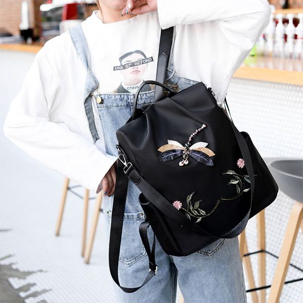 

3d embroidery dragonfly chinese style backpack outdoor large-capacity travel bag daypack convertible shoulder bag handbag