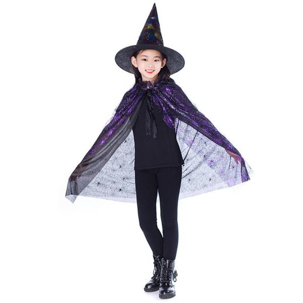 

new gold red purple kids happy halloween magician costume set wizard witch cloak cape robe and hat for boy girl gifts