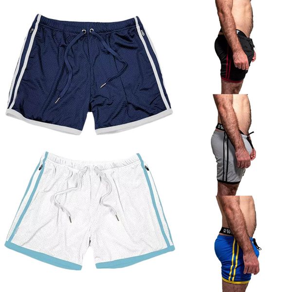 

running shorts new fitness shorts men's mesh quick-drying running training basketball squat outdoor recreation zip-up pants, White;black