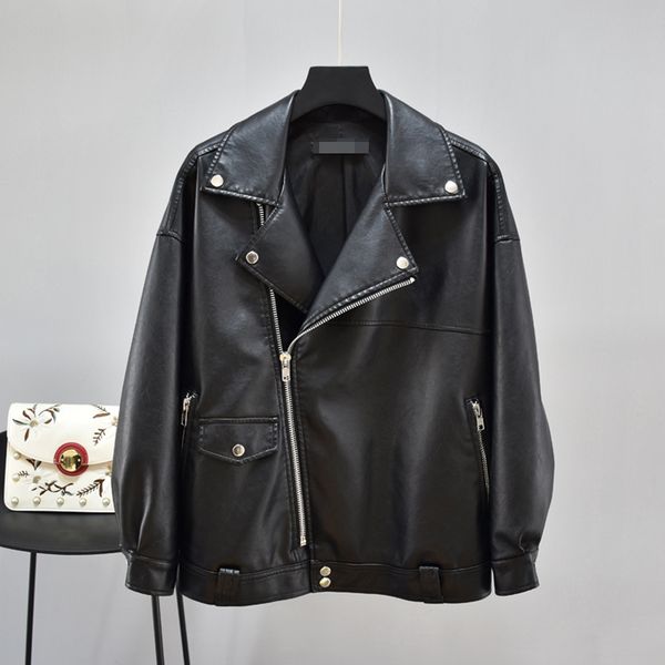 

leather jacket female coat plus large size moto coat women pu faux loose basic biker lady oversize outerwear xxl winter autumn, Black
