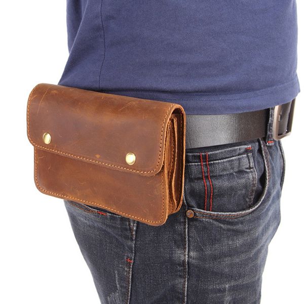 

new crazy horse leather men waist packs genuine leather man phone pouch bags travel zipper waist pack vintage male bag j50