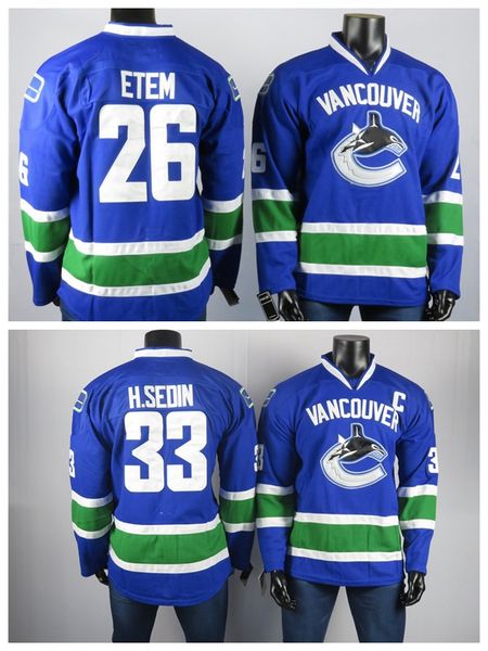 

vancouver canucks jerseys the player of 33 henrik sedin jersey etem 26 embroidered men's gray ice hockey jerseys stitched, Black;red