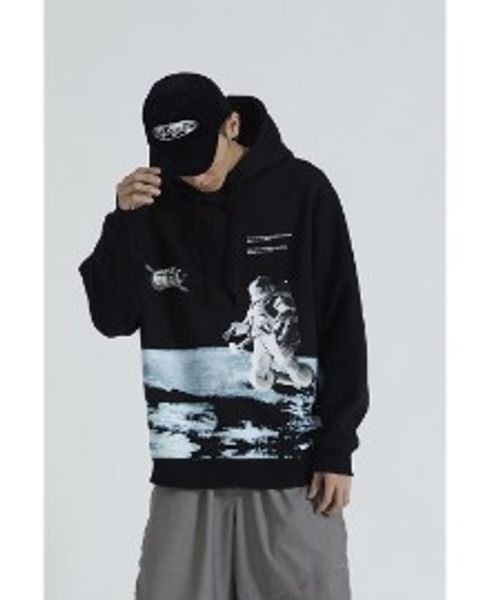 

мужская астронавт печатных мода горячая толстовка свободные хип-хоп улица повседневная толстовка, Black