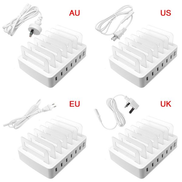 Caricabatterie USB intelligente Stazione di ricarica rapida Dock 6 porte 2.4A Tablet per telefoni cellulari Dispositivi multipli Organizer Desktop Stand Power