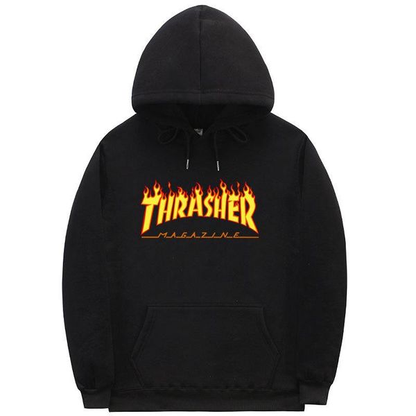 

cross-border exclusively for male and female fashion printing letters flame hooded sweater and cashmere pullover sweatshirt jacket, Black