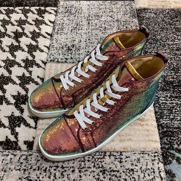 

brand-new 1.1 sequins leather sneaker high red bottom casual walking red bottom trainers outdoor skateboard walking eu35-47, Black