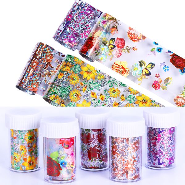 

holographic nail foil transfer sticker flowers foils mixed decorative stickers paper for nail art diy design 4*100cm, Black