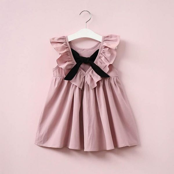 

children's summer girls sleeveless pleated backless bow dress cotton baby korean dress baby girls backless, Red;yellow