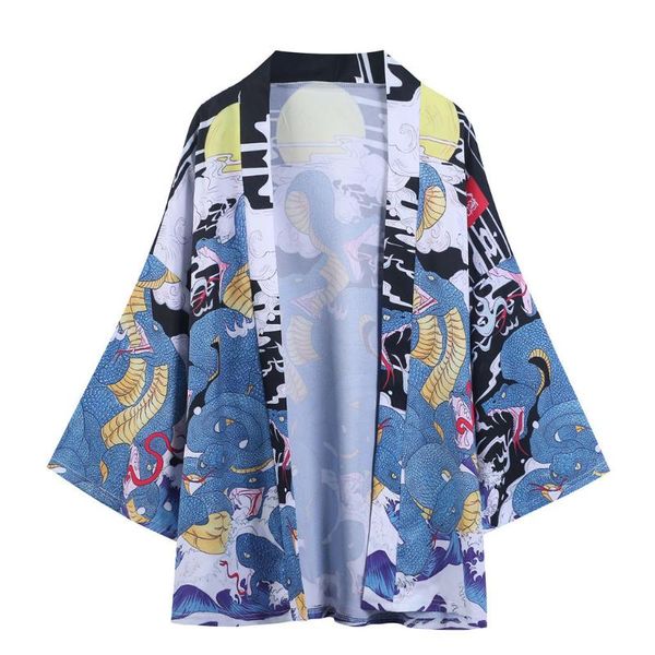 

summer japanese seven point sleeve kimono mens and womens jackets novelty blouse beach oversized streetwear camisas de hombre#d5, White;black