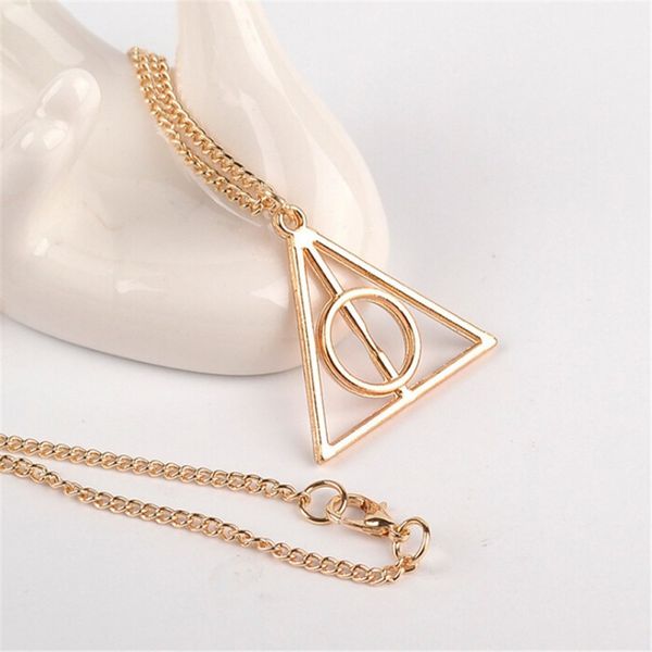 

the deathly hallows harry pendant chain retro gift triangle rotatable necklace resurrection stone necklace luna potter alloy neckla, Silver
