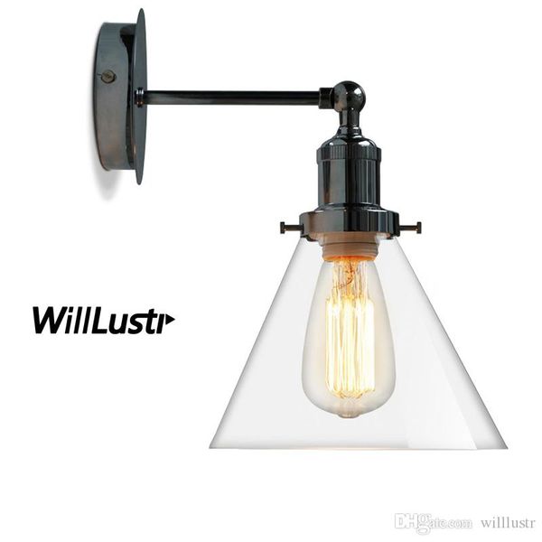 Willlustr Trichter Klarglasschirm Lampe Chromfarbe Wandleuchte Amerika Landleuchte Beleuchtungskörper Hotel Restaurant Loft Café Bar