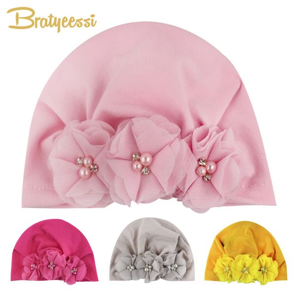 

caps & hats flowers baby hat with beading beanie kids cap for girls toddler turban born pography props infant accessories, Yellow