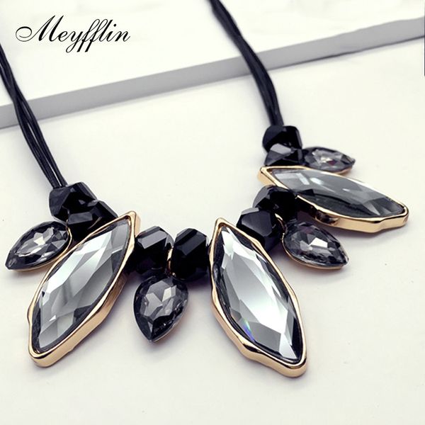 

meyfflin women crystal necklace jewelry 2019 fashion statement necklaces & pendants vintage chokers collier maxi bijoux, Golden;silver