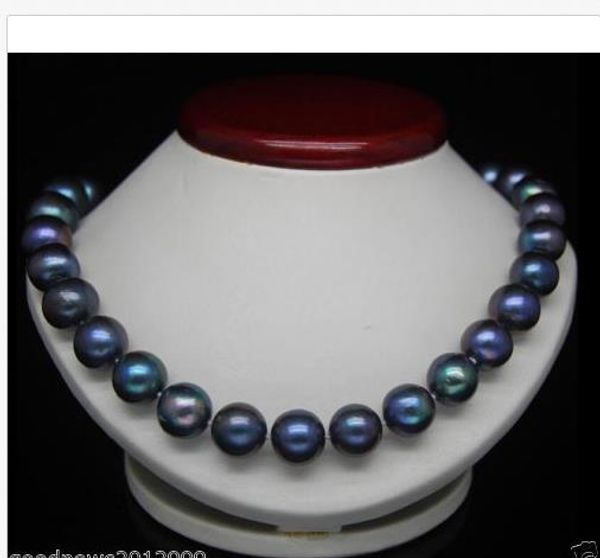 

real beautiful 18''10-11mm tahitian black blue natural pearl necklace 14k, Silver