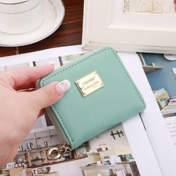 

women wallet sheets decorate pu leather wallet fashion zipper women short coin purse metal 2018, Red;black