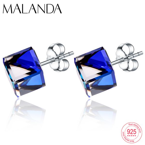 

malanda brand 925 sterling silver square crystals from swarovski earrings for women fashion stud earrings wedding office jewelry, Golden