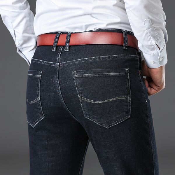 

2020 autumn winter mens elastic cotton blend jeans for men men's slim fit jeans skinny legs zip with button male fashion den, Blue