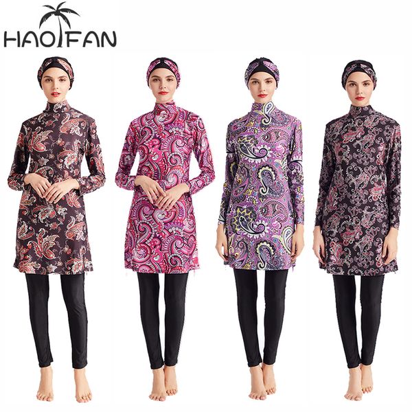 

haofan women printing floral muslim swimwear hijab muslimah islamic swimsuit swim surf wear sport burkinis