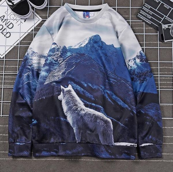 

designer new long-sleeved sweater spring autumn simple shirt youth large size sweater snow mountain wolf print sweaters long sleeve, Black