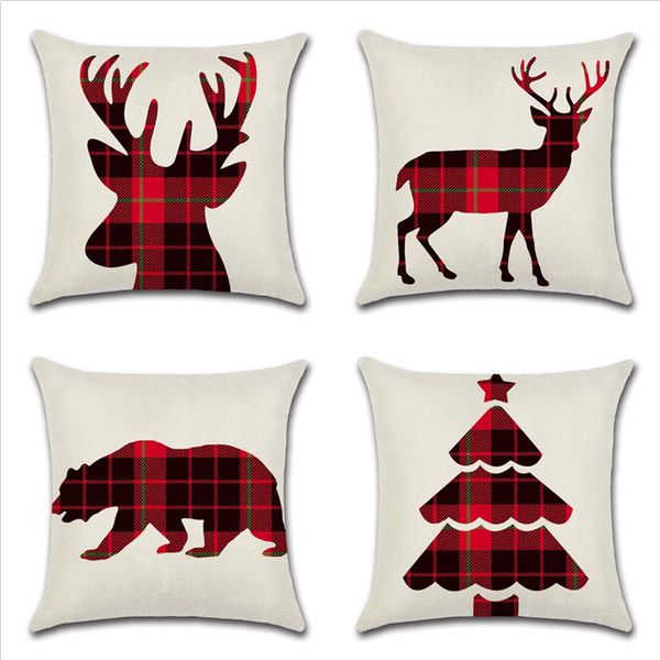 

sell exclusive new christmas pillow case cushion cover silhouette lattice theme deer bear christmas tree car home cushion cover