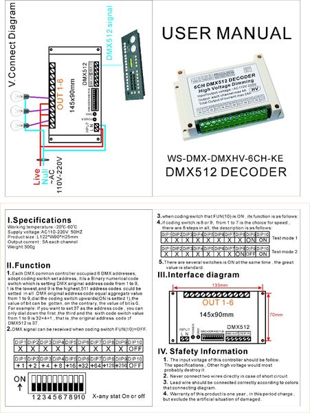 Freeshipping Hochspannungsdimmung 6CH DMX512 Decoder 6 Kanäle DMX 4A/CH HV Decoder Dimmerplatine für Glühlampen