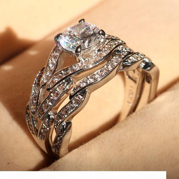 

wholesale genuine 2ct z diamonique cz 10kt white gold filled gf simulated diamond engagement wedding ring set sz 5-11, Silver