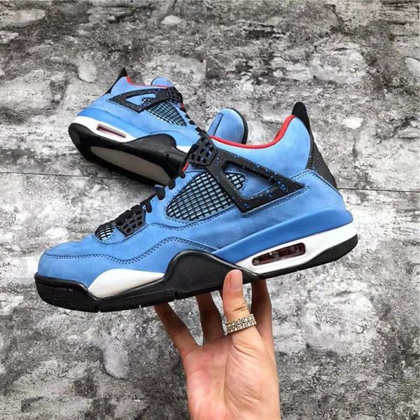 

release travis 4 houston 4s cactus jack iv blue basketball shoes limited sneakers real quality 308497-406 ing