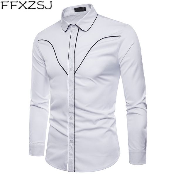 

ffxzsj новая осень моды марка мужчины одежда slim fit мужчины длинные рукава хлопок белый черный красный рубашки платья камиза masculina s-x, White;black