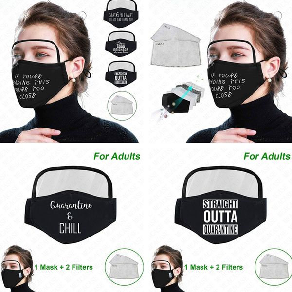 

letter print designer face mask with eye shield and 2pcs filter adults mouth covers face shield mask дышащие многоразовые маски d62313, Blue
