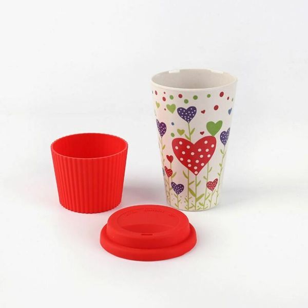 

new reusable bamboo fiber coffee cup mugs milk tea travel mug drink water healthy 400ml 360 degrees can be rotated flower mugs
