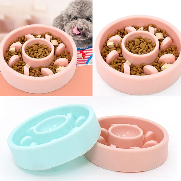 

set of 2 dog puppy slow feeder pet anti-gulping bowls for medium large dogs
