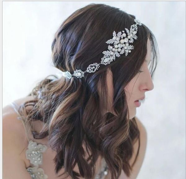 

silver diamond head pearl bride hairband bride model accessories, Slivery;golden